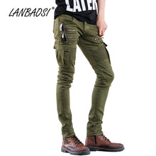 Load image into Gallery viewer, LANBAOSI Men's Jeans Fashion Boy's Motorcycle Jeans Pant Casual Slim Cotton Denim Pencil Pants Trousers Black Army Green