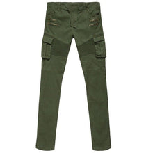 Load image into Gallery viewer, LANBAOSI Men's Jeans Fashion Boy's Motorcycle Jeans Pant Casual Slim Cotton Denim Pencil Pants Trousers Black Army Green